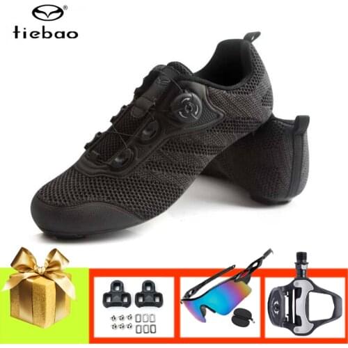 Tiebao cycling shoes road bicycle sneakers add SPD-SL pedals sunglasses breathable sapatilha ciclismo ultra-light racing shoes