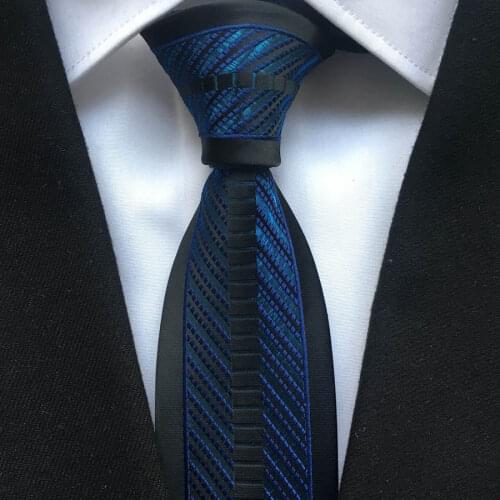 Unique Designer Tie Bridegrooms Wedding Party Necktie Blue with Black Border Vertical Stripes Gravata