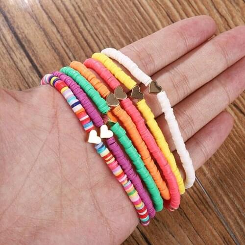 Bohemian 4mm Clay Soft Pottery Beads Heart Bracelet Colorful Women Beach Jewelry for Jewelry Making Diy Charm Bracelet