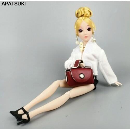Wine Fashion 1/6 Doll Accessories For Barbie Doll Handbag Lady Leather Bag Purse Accessories for Barbie Dollhouse Girl Toy