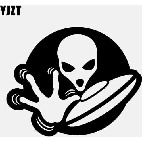 YJZT 15.2CM*12.2CM Car Sticker UFO Alien Fun Cool Vinyl Decals Black/Silver C3-0541