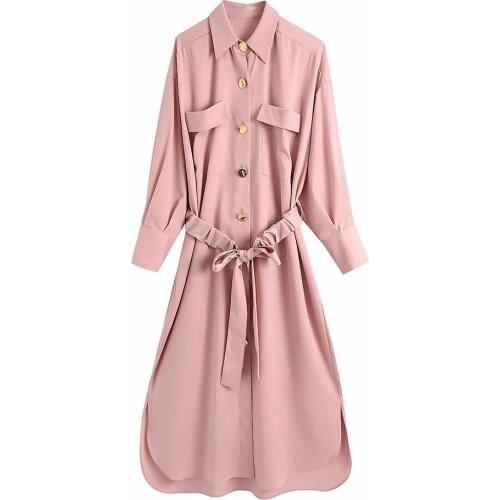 Xikom 2021 Women Pink Belt Streetwear Oversize Trench Coat Female Single Breasted Turn-down Collar Vintage Long Top