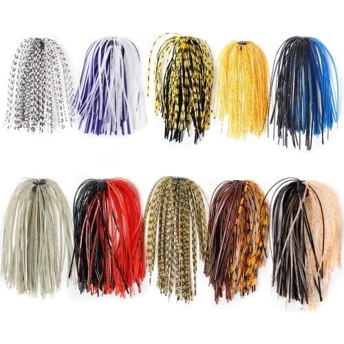 10 Bundles 13cm/5.12in Fishing Silicone Skirts Spinnerbaits Buzzbaits Squid Rubber Line Elastic Hole Umbrella Skirts for Jigs