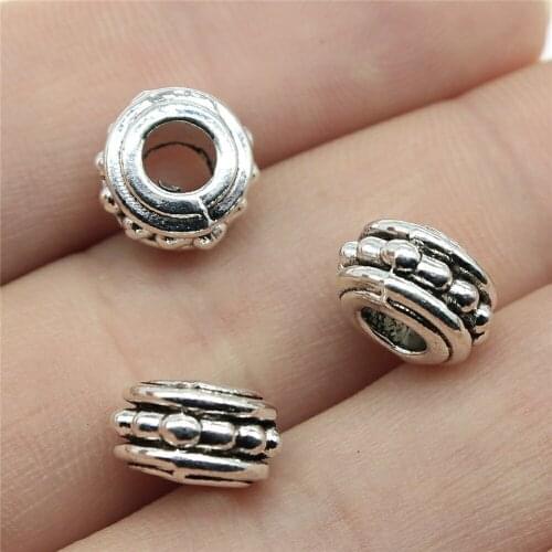 10PCS/lot 6*10*10mm Antique Silver Color Metal Charms Round Spacers Beads Charms For Bracelet Making Jewelry DIY Base Setting