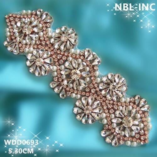 10 yards) Wholesale handmade beaded bridal rose gold crystal rhinestone applique trim iron on for wedding dresses sash WDD0693