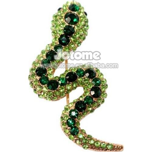 100pcs/lot Gold Green Crystal Snake Brooch Pin Fashion Women Jewelry