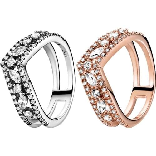 2021 NEW 925 Sterling Silver Rings Sparkling Marquise Double Wishbone Ring Women Engagement Anniversary Original Jewelry Making