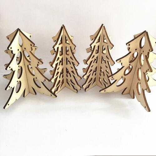 3 Sets Natural Wood Color Christmas Tree Environmental Protection Decoration