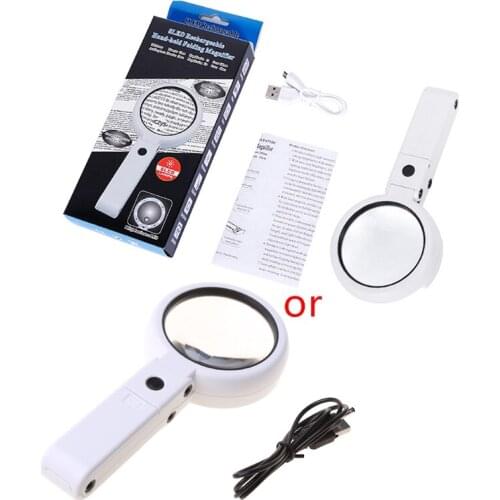 5X 11X Handheld Folding Lamp Loupe Magnifier Reading Portable Illuminated Magnifying Glass with 8 LED Lights for Newspaper