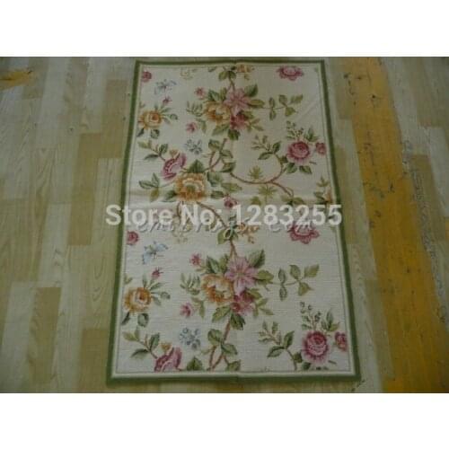 Living room Antique French Flower Needlepoint New Unique 100% Wool Hand-made Needlepoint Carpet Sofa Floor Use Luxury