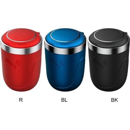 Car Ashtray with LED Light Push Type Multifunctional Auto Vehicle Cigarette Ashtray Holder Interior Decoration