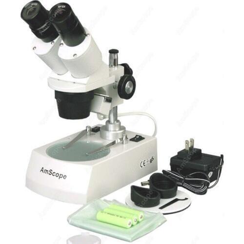 Cordless LED Lights Microscope--AmScope Supplies Cordless LED Top and Bottom Lights Stereo Microscope 10X-20X-40X