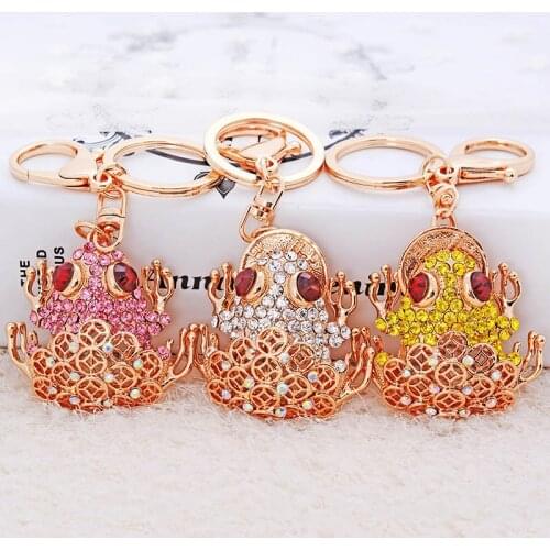 Lucky Coin-Frog-Toad Car keychain Keyring Cute Rhinestone-Crystal Animal Charm Pendant Key Bag Chain Christmas Enamel-Gift