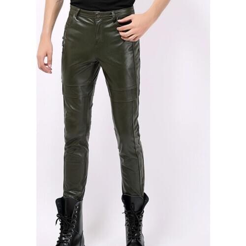 Genuine Leather Pants Men Real Pigskin Korean Skinny Tight Motorcycle Biker Male Trousers 2021 Fashion Casual Clothes Plus Size