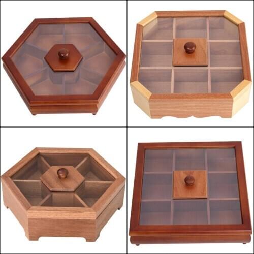 Wooden fruit plate living room snacks dried fruit box / bamboo cover compartment multi-function household storage tray