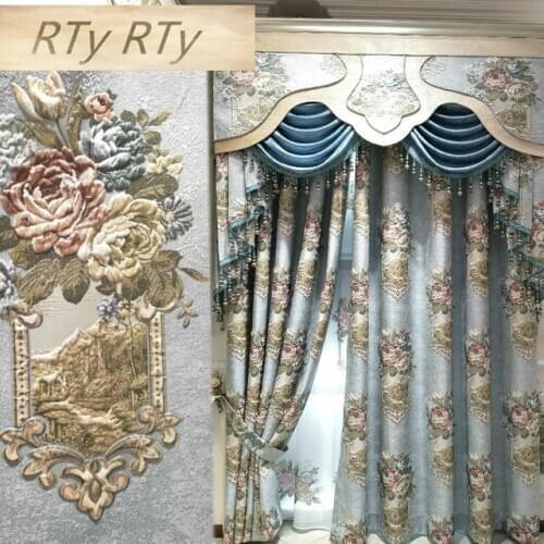 European luxury royal villa gold embroidered blackout Curtains for Living Room Classic high quality Curtain for Bedroom
