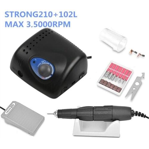 65W 35000RPM Electric Nail Drill Machine Strong 210 Model 102L Black Handpiece Manicure Pedicure Nail File Bit Nail Art Equipmen