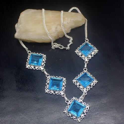 Hermosa Jewelry Glowing Ocean BlueTopaz Silver Color Women Ladies Gifts Pendant Necklace Chain 50cm 20213383