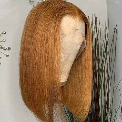 Ginger Brown Middle Part Lace Frontal Wig With Natural Hairline Short Straight Bob Glueless Lace Wigs For Women Preplucked