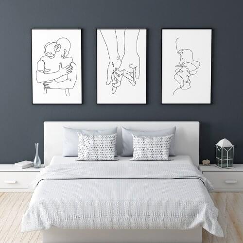 Canvas Painting Wall Art Line Drawing Couple Hand Love Kiss Posters Wall Pictures for Living Room Home Decor Poster