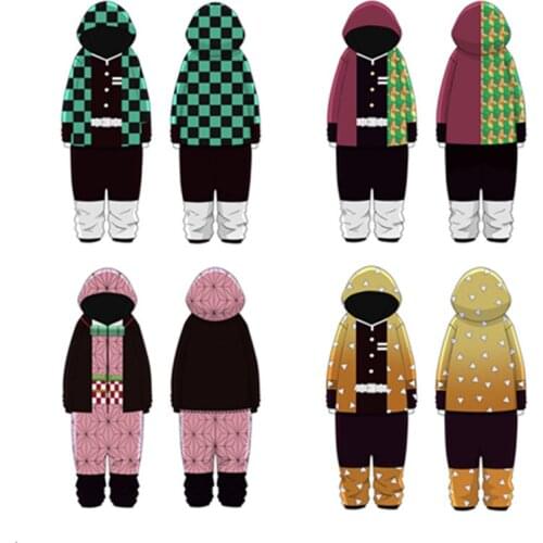 Demon Slayer Tomioka Giyuu Cosplay Jumpsuit Onesies Rompers Kamado Tanjirou Nezuko Pyjamas Sleepwear 3D Printed Hooded Pajams