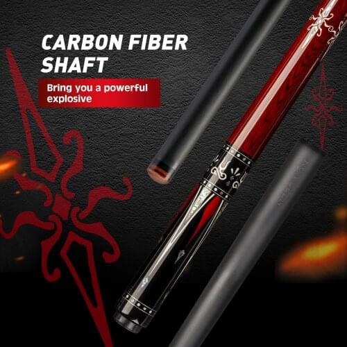 KONLLEN Billiard Pool Cue 12.9mm Tip Carbon Fiber Shaft Tecnologia 3*8/8 Joint Real Inlay Cue Stick 148cm Red With Extension