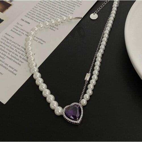 Korean Charms Elegant Crystal Necklace For Women Metal Vintage Y2K Choker Necklace Gossip Girls 90s Style Romantic Pearl Aesthet