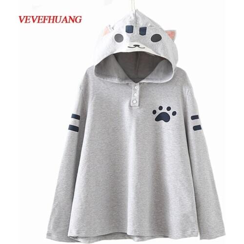 VEVEFHAUNG Cosplay Ladies Anime Bunny Emo Cat Hoodie Ears Costume Raccoon Teddy Panda Bear T Shirt Top Shirt white Gray Cat