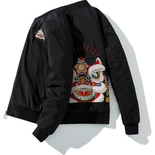 Winter Bomber Jacket Men Chinese Embroidery Jacket Men Women Lion Casual Baseball Coat Retro Streetwear Warm Outerwear Male 2020