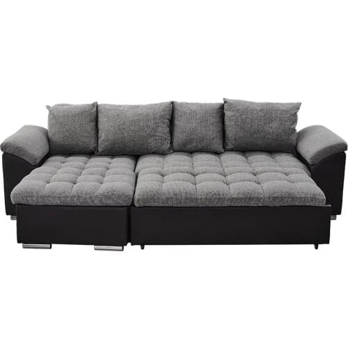 L Shape Corner Cum Sofa Bed Sleep Function 197x123cm 3 Seater Sofas With Storage Container New Linen Fabric + Faux Leather