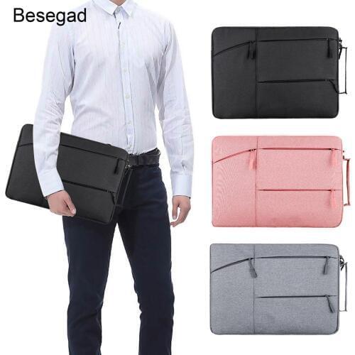 Besegad Multi-Function Laptop Sleeve Handbag Case Cover Bag with Side Pockets for MacBook Air Pro Lenovo Dell 11.6 13 15.6 Inch