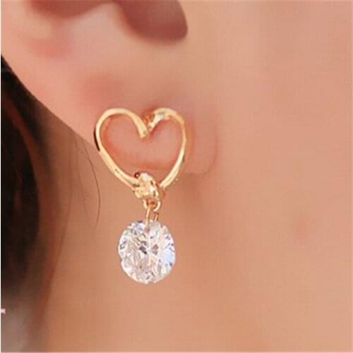 Fashion Design Heart Rhinestone Crystal Gold Stud Earrings Piercing Ear Studs Earrings for Women Wedding Best Gift