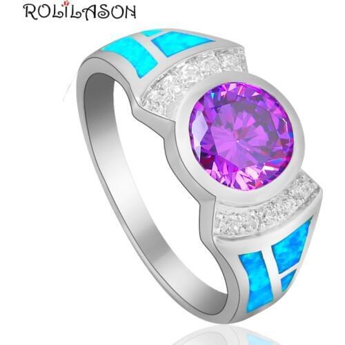 Opal rings Fina Jewelry Womens rings Blue Fire Opal Sterling silver plated Overlay Purple zircnia OR795