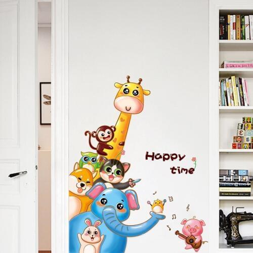 Cartoon monkey giraffe Animals PVC Art Baby Wall Stickers For Kids Rooms Wall Decoration Sticker Mural Bedroom Door Art Stickers