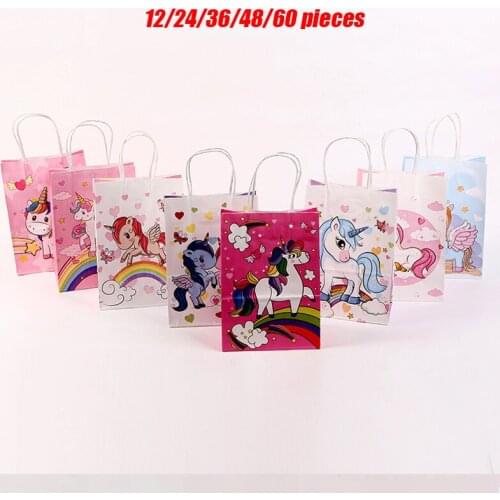 Cartoon Pony Theme Birthday Party Gift Bags with Handle For Kids Party Supplies Paper Candy Box Happy Baby 1st Newborn Gift Bags