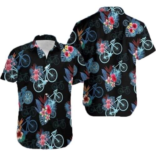 2021 Hot Sale Men Clothing Outdoor Oversized Button Shirt Anime Bicycle Printing Short Sleeve Manshirt