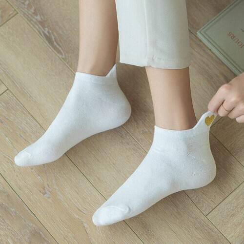 Socks Embroidery Love Heart Women Cotton Socks Casual Solid Color Fashion Cute Girl Ankle Short Socks