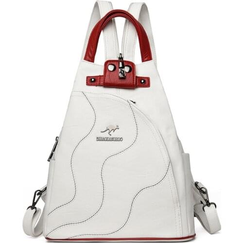 New Designer Fashion Women Leather Backpack Patchwork Soft Multi-Function Small Backpack Female Ladies Shoulder Bag Girl Purse