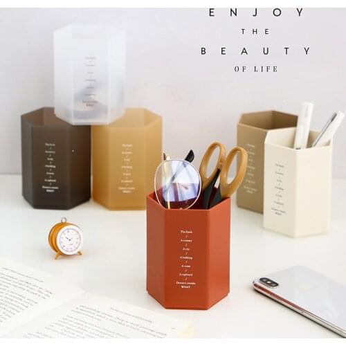 Transparent Pen Holder Geometric Pencil Stand Desktop Storage Box Large Capacity Office School Stationery Organizer Supplies