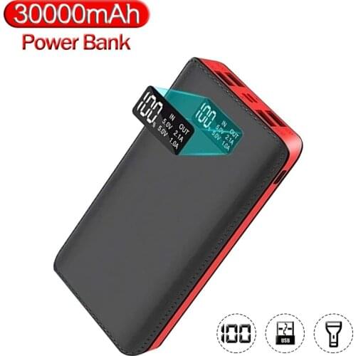 Power Bank 30000mAh QC PD 3.0 Fast Charge PoverBank 30000 mAh Power Bank External Battery for iPhone with USB Flashlight