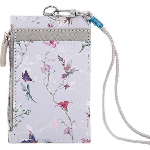 Portable Leather Card Credit Wallet Badge Holder Coin Pocket Purse with Lanyard