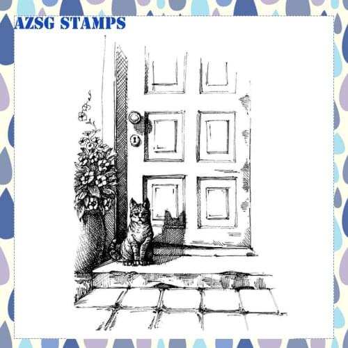 Cat Standing at the Door Transparent Silicone Clear Stamps for DIY Scrapbooking/Card Making Crafts Decoration Supplies
