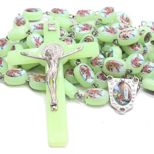 Religious Hanging Wall Luminous Rosary Beads Oval Double-sided Drop Virgin Oil And Angelic Curved Needle Large Necklace Can Pray