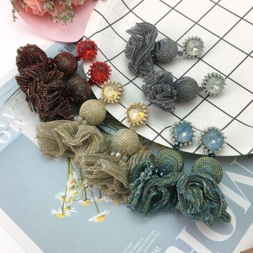 MANILAI Charm Beads Drop Dangle Earrings For Women Silk Ribbon Crystal Beaded Elegant Korea Earrings Wedding Jewelry Wholesale