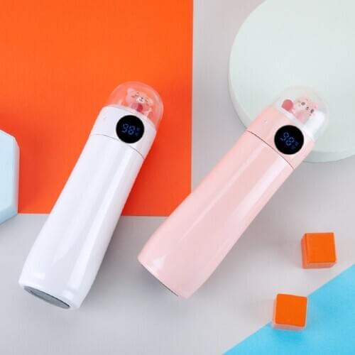 Cute Smart Thermos Cup Display Temperature Water Cup Creative Cartoon Reminder To Drink Water Charging Cable For Student Kids