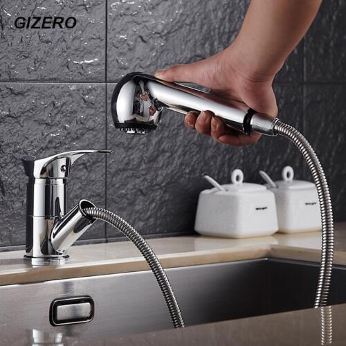 Kitchen Pull Out Faucets Chrome Finished Vanity Vessel Sink Mixer Taps Deck Mounted Dual Sprayer Cold And Hot Mixer Water ZR652