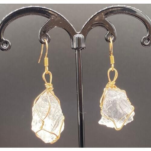 Light Yellow Gold Color Wire Wrap Irregular Shape Rock Crystal Dangle Earrings for Women Fashion Jewelry