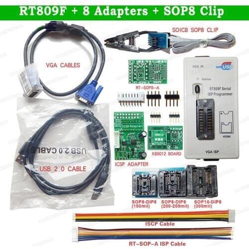 RT809F ISP Bios Universal Programmer +8 Items + SOP8 SOP16 Adapter Socket Similar RT809H EEPROM USB Programmer