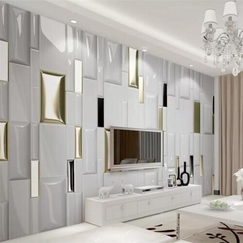 Wellyu Customized large wall painter 3d modern fashion gold square geometric soft bag wall wallpaper papel de parede
