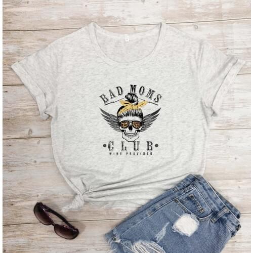 Bad Moms Club Skull Bun graphic funny women fashion pure cotton mother days gift gothic young grunge tumblr t shirt tees art top